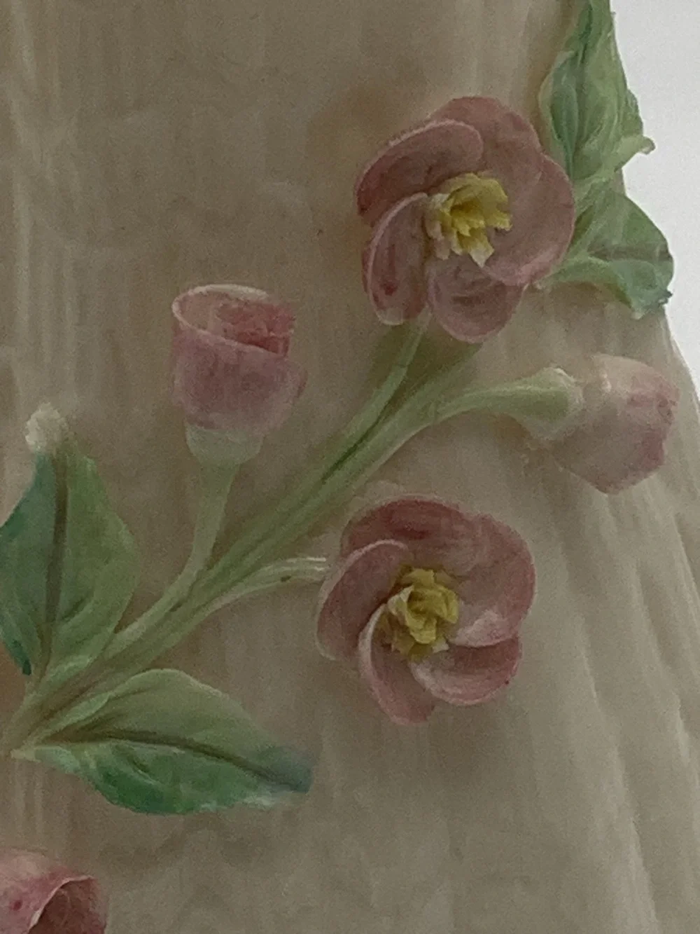Vintage Belleek Irish Fluted Vase with 3D Floral Design